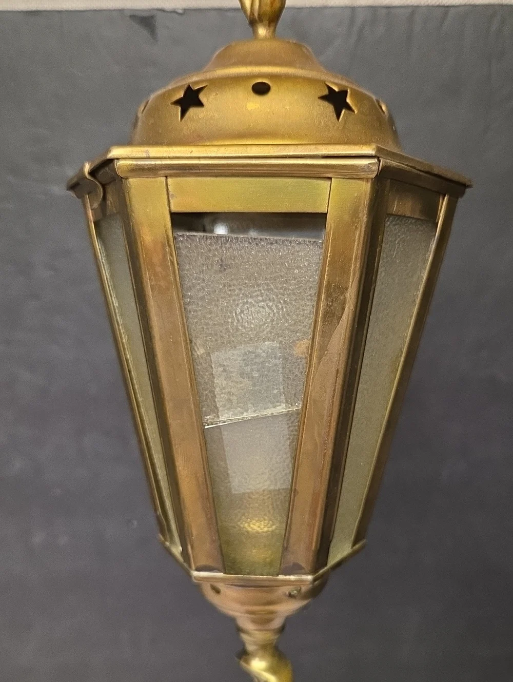 Vintage Arts & Crafts Barley Twist Brass Lantern,